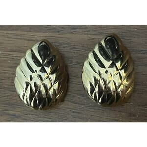 TAT Vintage Earrings Metal Bright Shiny Yellow Gold Geometric 1980s Signed